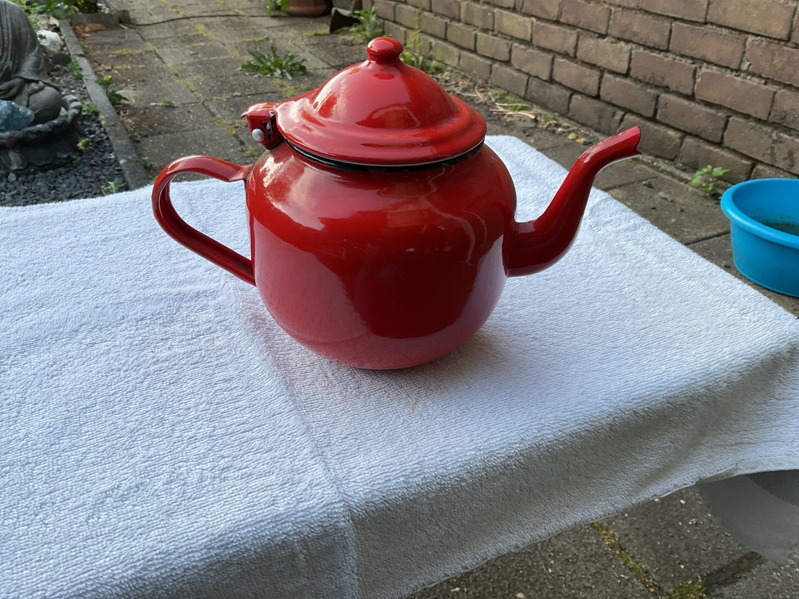 Vintage rode emaille theepot - Retro keukenaccessoire, Ophalen