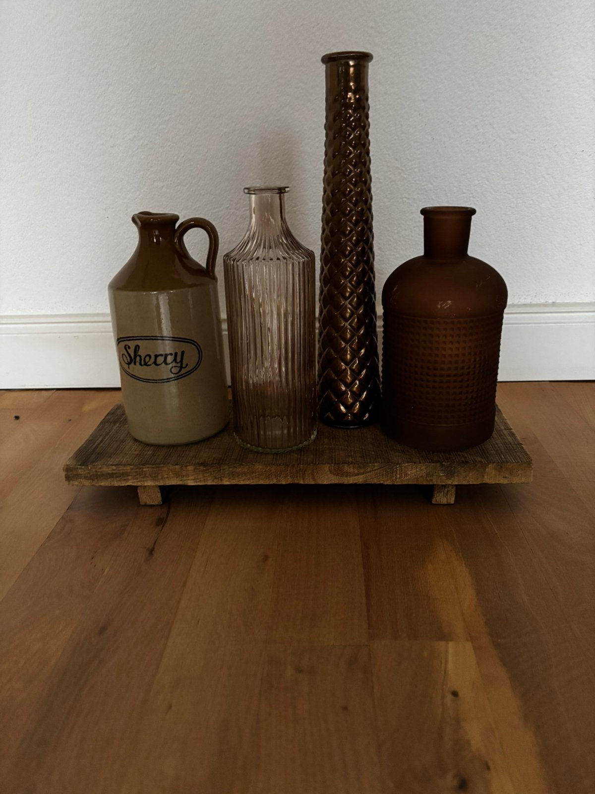 Decoratie vazen + dienblad, Ophalen, Zo goed als nieuw, Beige, Hout