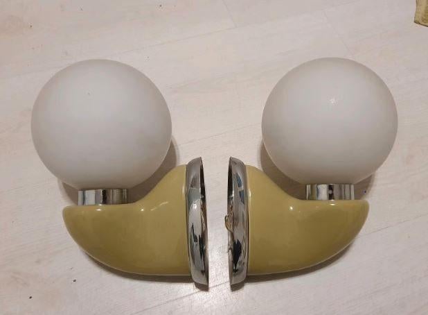 vintage set wandlampen Colani space age moosgrün, Ophalen, Zo goed als nieuw, Glas, Space age
