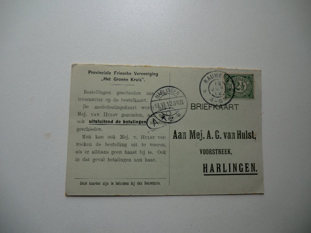 Harlingen,Rauwerd,Leeuwarden,Het Groene Kruis,, Verzamelen, Verzenden, Voor 1920, Gelopen, Friesland