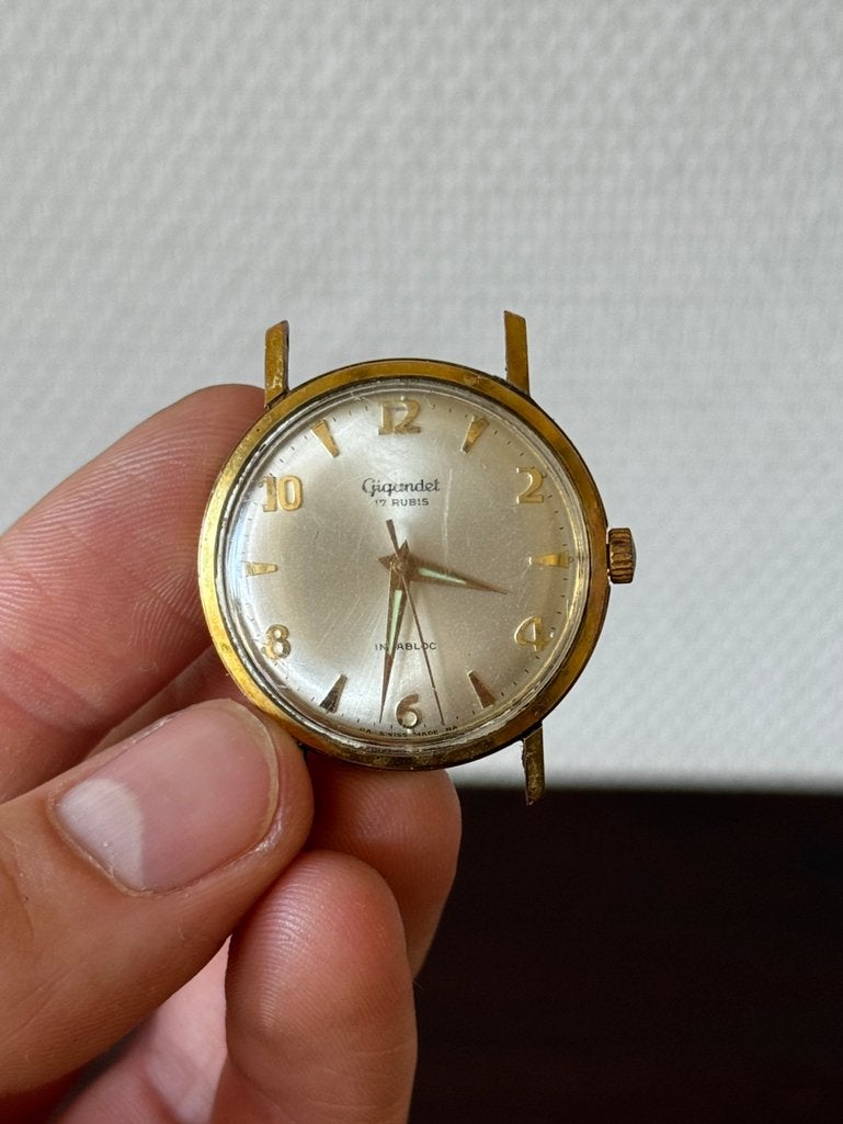 Vintage Verguld Heren Horloge Gigandet, Opwindbaar, Overige merken, Gebruikt, Staal, Polshorloge