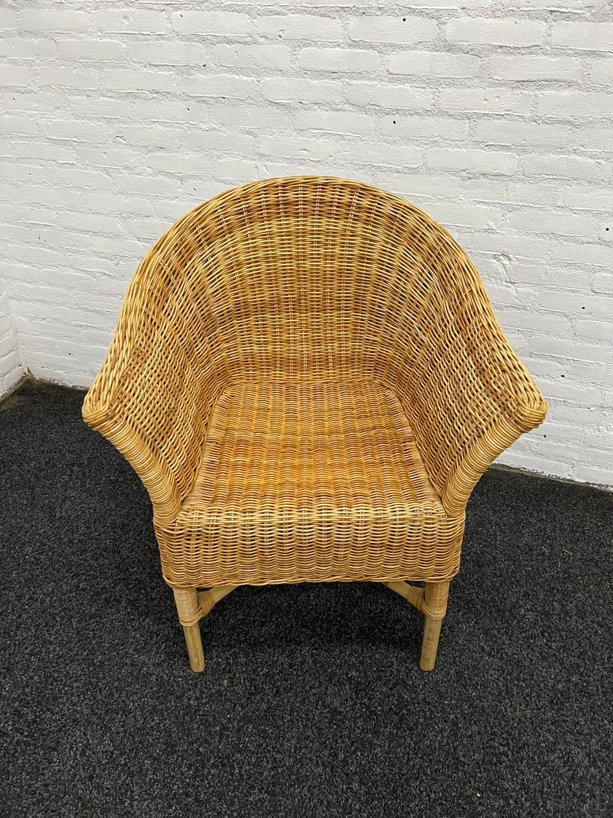 Te Koop : Rieten Fauteuil Stoel Rotan Riet Tuinstoel, Ophalen, Bruin, Riet of Rotan, Zo goed als nieuw