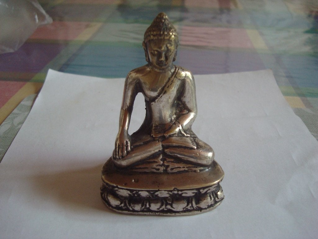 antiek brons ?verzilverd ?boeddha beeldje                  /, Handgemaakt, Beeld, Tibet, Zilver