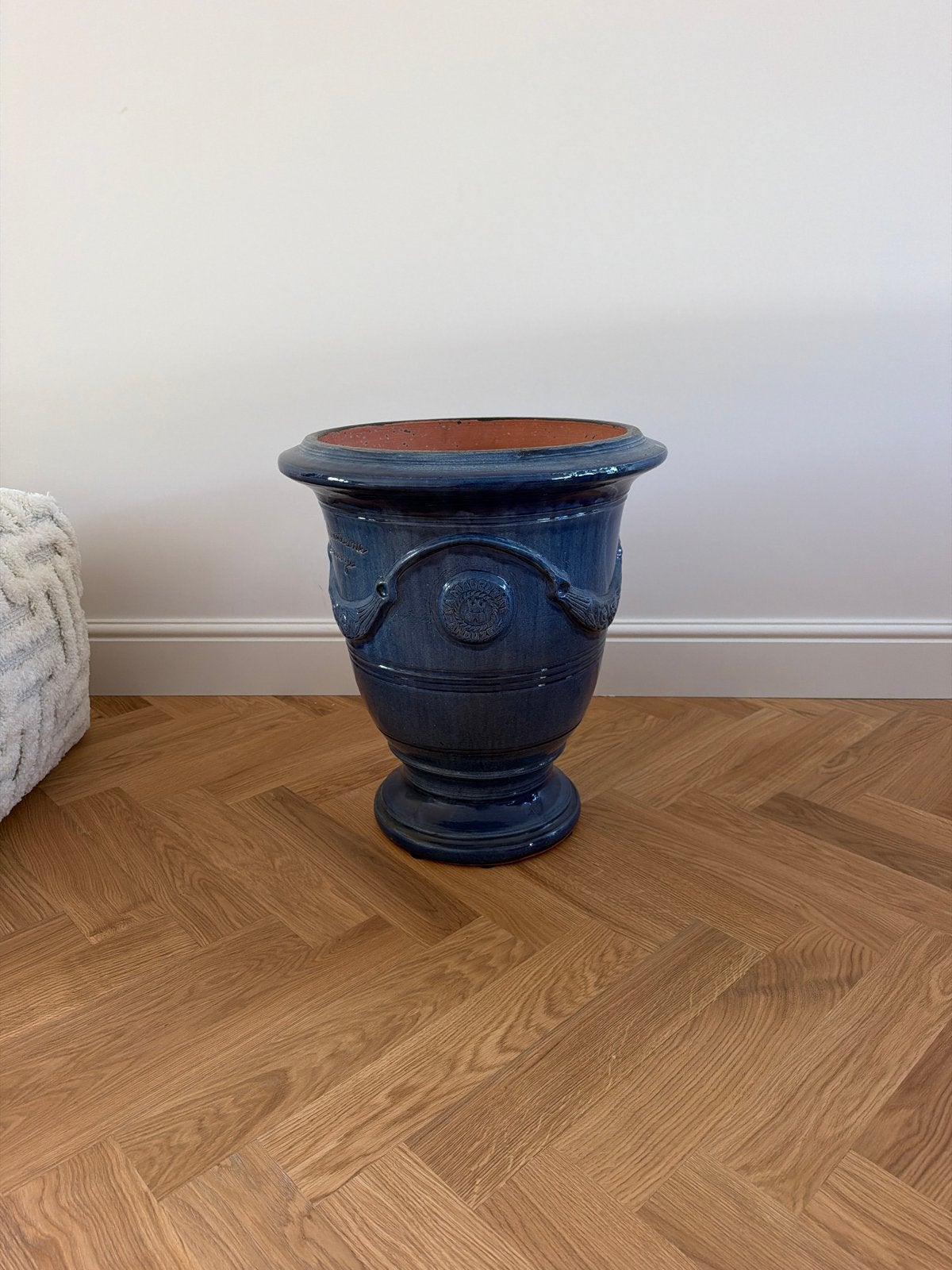 Grote blauwe bloempot - Keramiek, Overige materialen, Minder dan 60 cm, Rond, Ophalen of Verzenden