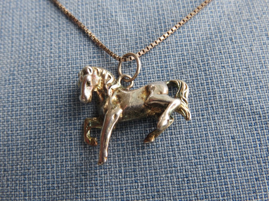 Paard hanger aan ketting in 925 karaat zilver - 20e eeuw, Ophalen of Verzenden, Gebruikt, Zilver, Zilver
