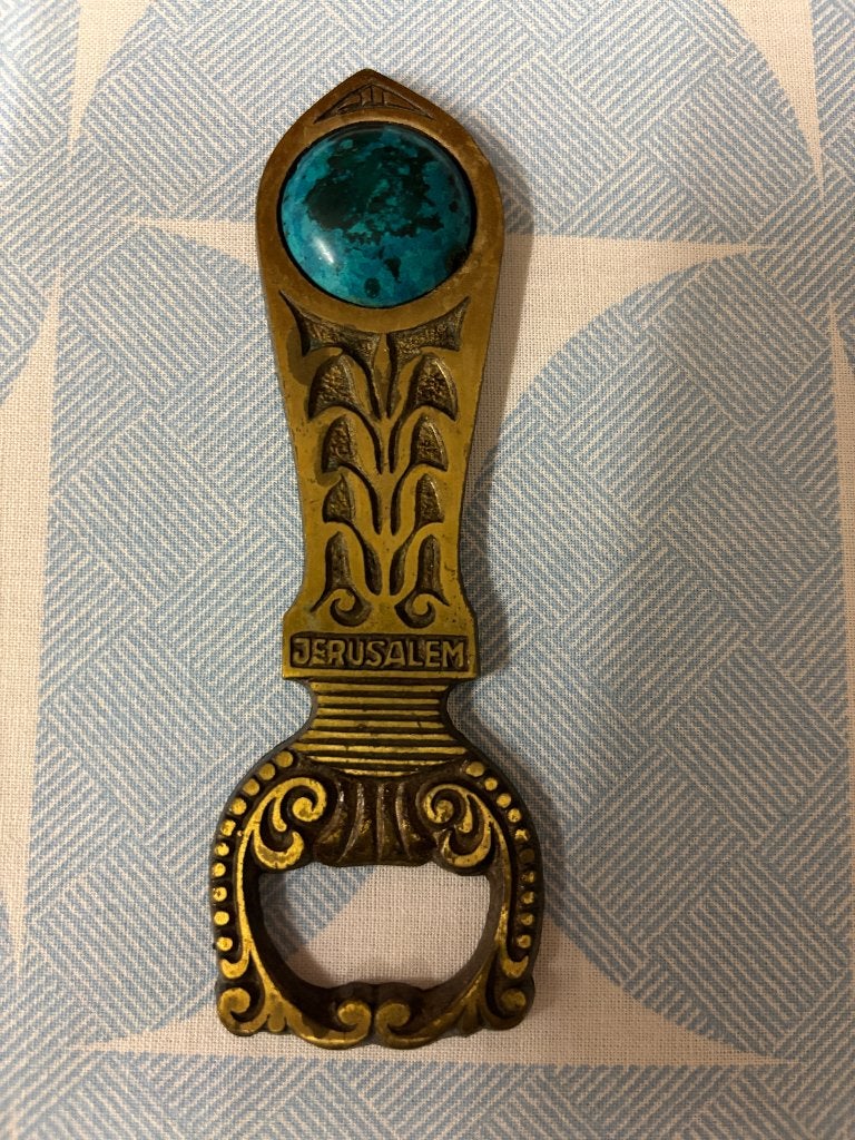 Flesopener koper brons Jeruzalem gedecoreerd 13 cm, Ophalen, Koper
