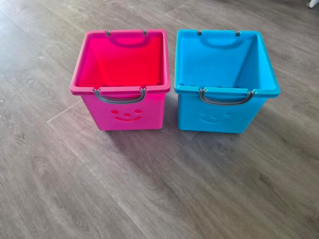 2 vrolijke opbergbakken (roze en blauw), Ophalen, Zo goed als nieuw, Jongen of Meisje