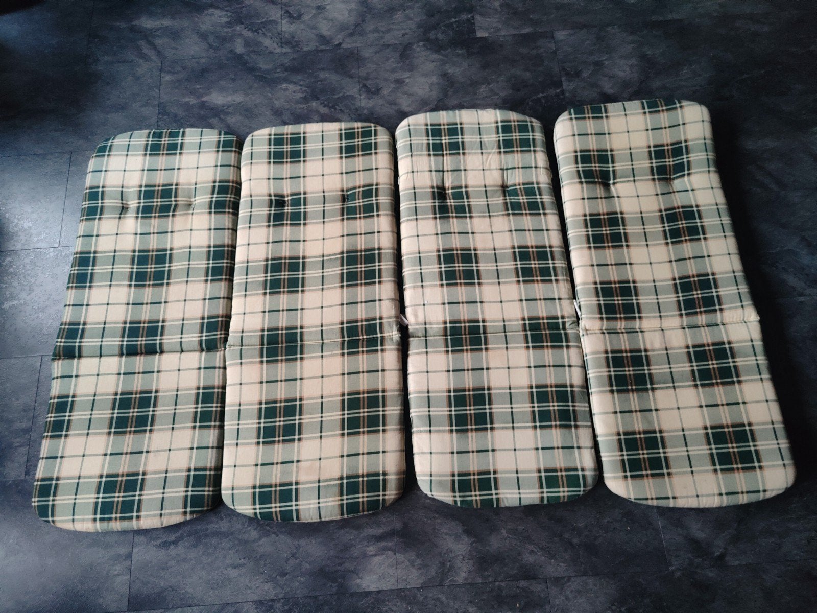 4x Geruite Tuinkussens - Groen/Crème, Ophalen of Verzenden, Gebruikt