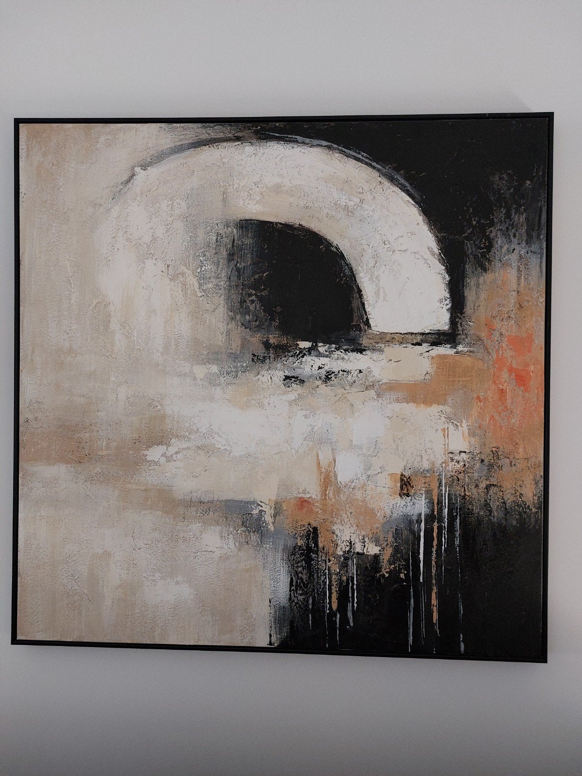 MOET WEG Abstract Schilderij Zwart Wit Beige - Modern Kunstw, Ophalen