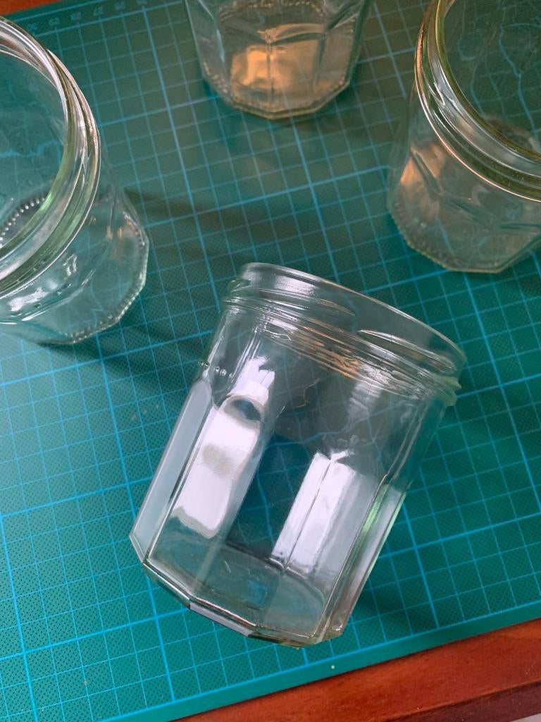 Set van 4 Dille & Kamille glazen/potjes (zonder deksels), Glas of Glazen, Verzenden, Effen, Glas