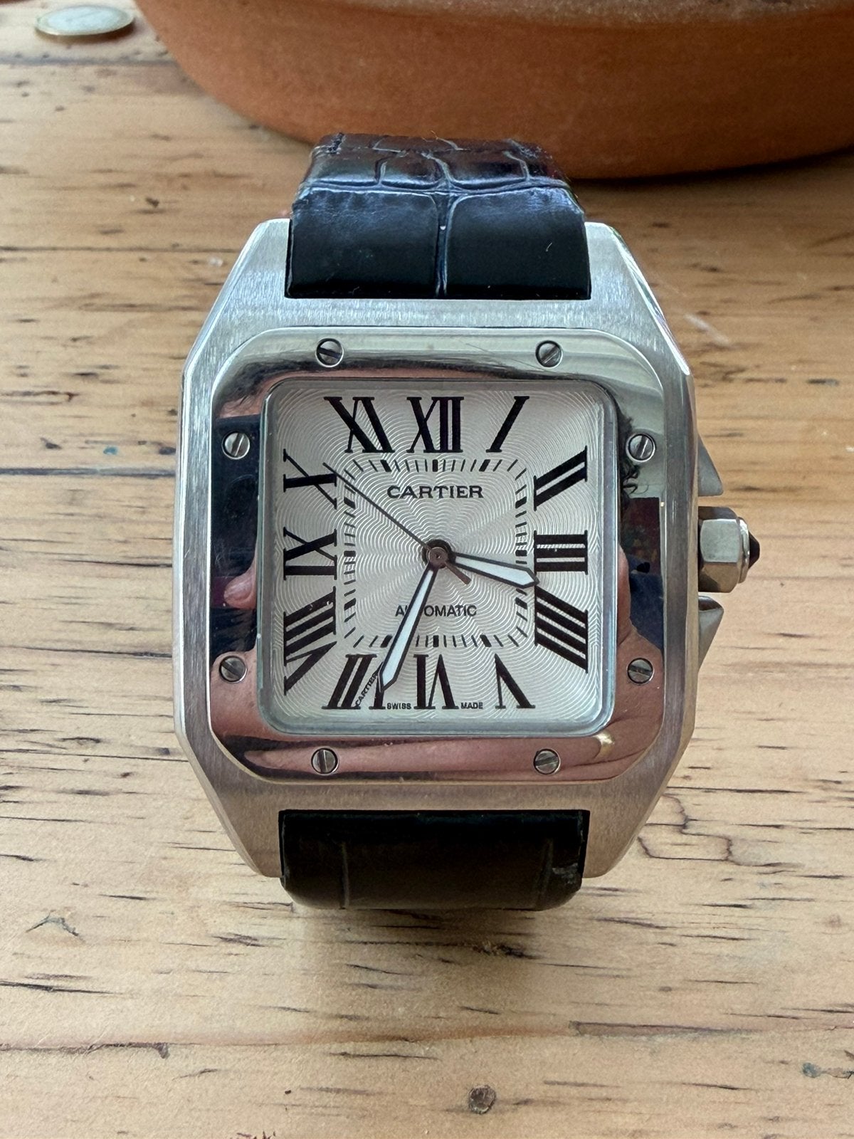 Cartier Santos 100 | automatic, Overige merken, Leer, Staal, Polshorloge