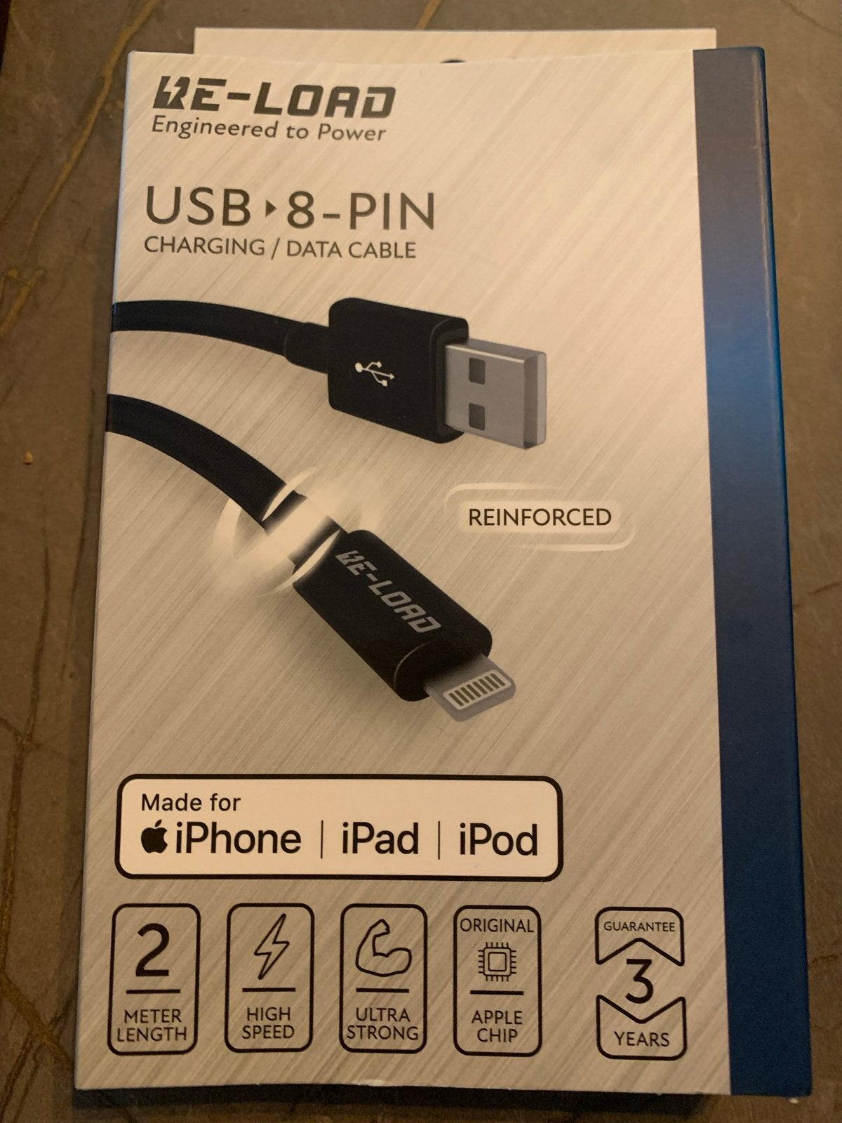 Re-Load USB 8-pin oplaadkabel 2m - Nieuw in doos, Ophalen of Verzenden, Nieuw, Snoer of kabel, Apple