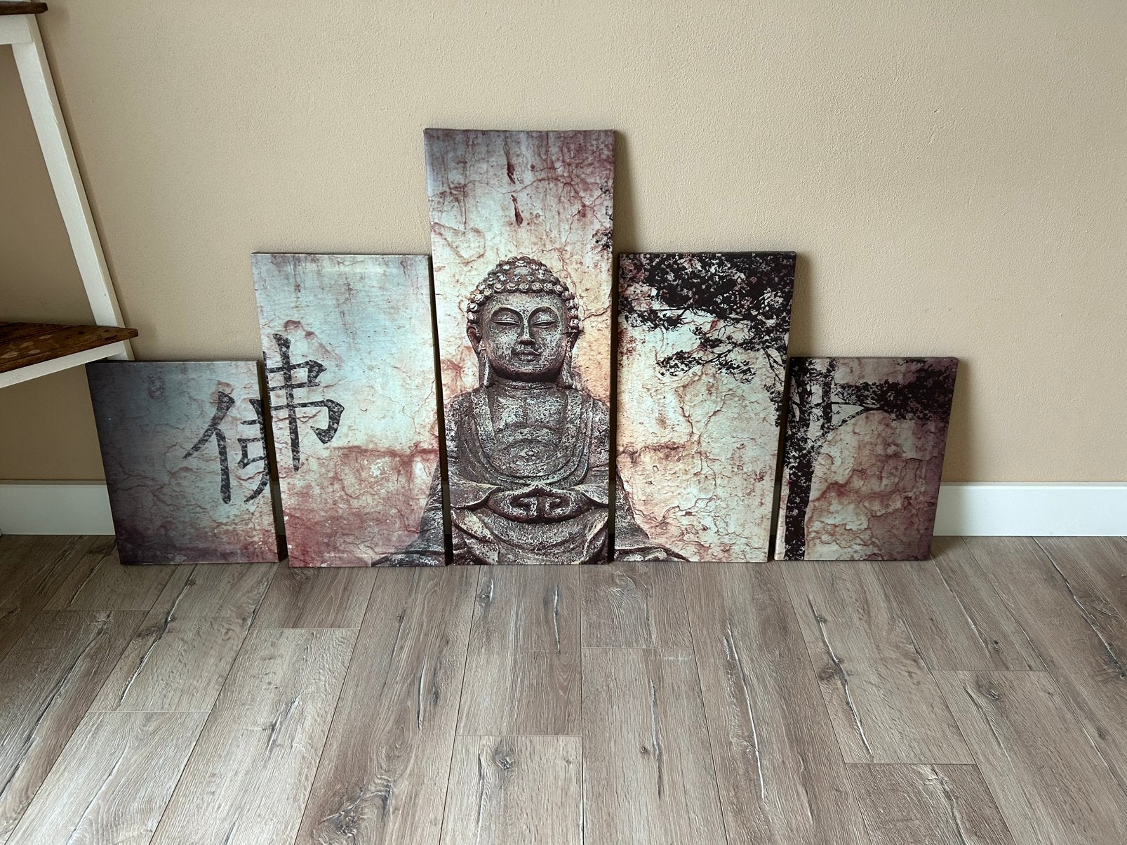 5 luiken boeda schildery, Ophalen, Zo goed als nieuw, Minder dan 50 cm, Schilderij