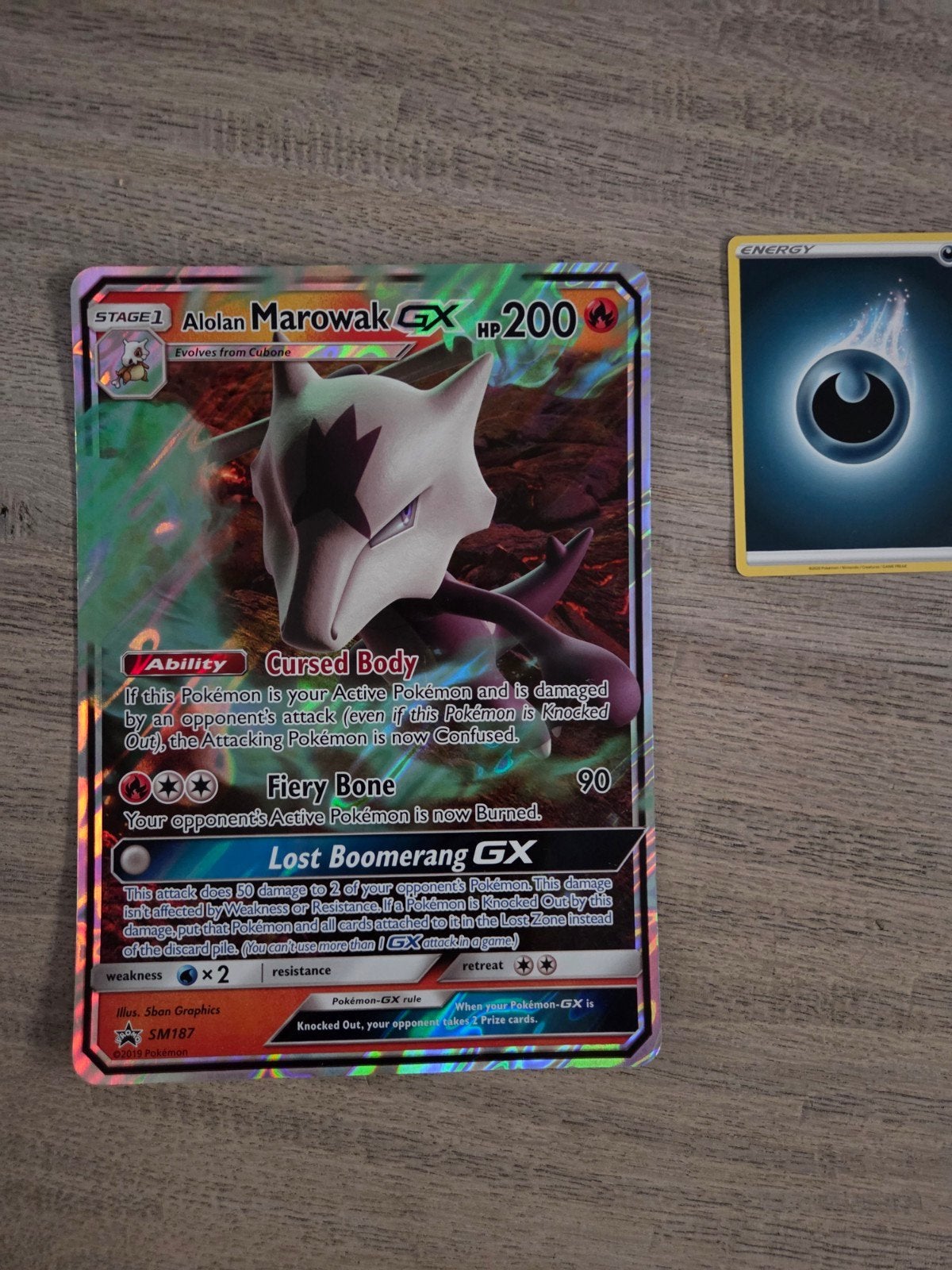 Alolan Marowak GX SM167 Promo Jumbo, Ophalen of Verzenden, Zo goed als nieuw, Losse kaart, Foil