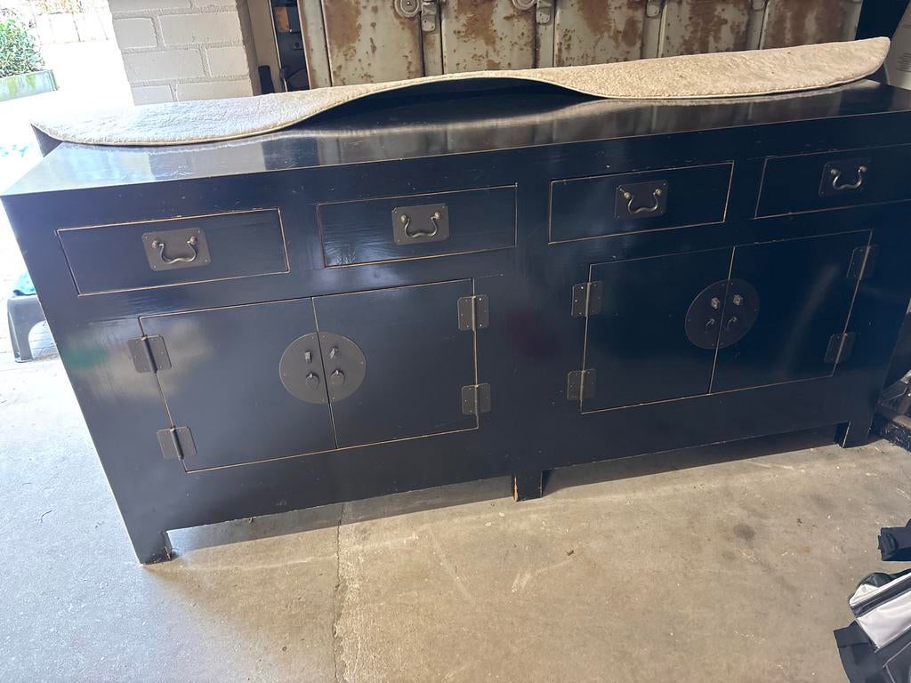 Chinees zwart dressoir / tv-kast - 190 cm breed, Huis en Inrichting, Kasten | Dressoirs, Ophalen, Met deur(en), 150 tot 200 cm