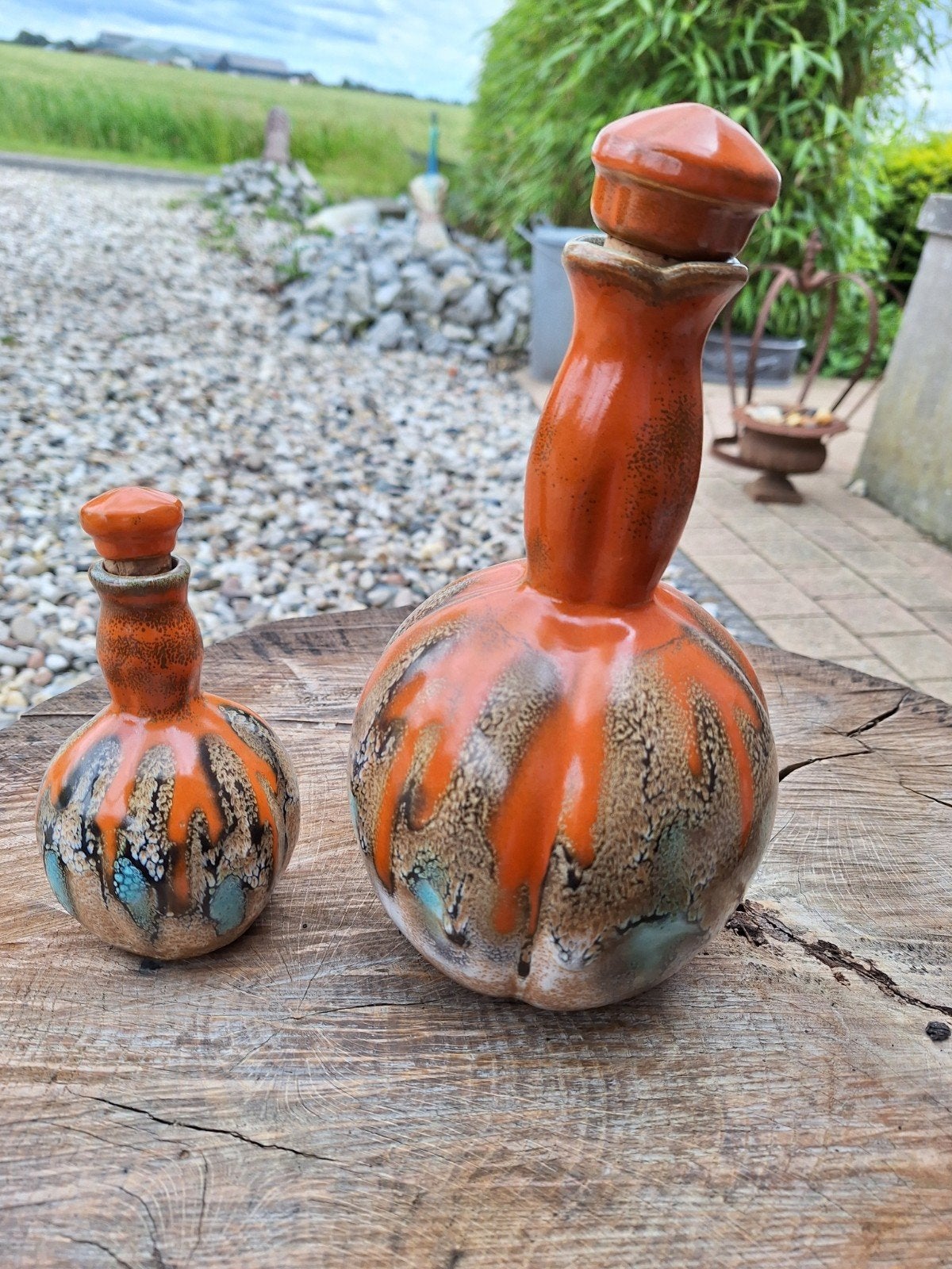 Gouda Plateel Karaffen Set - Oranje en Blauw, Antiek en Kunst, Ophalen of Verzenden