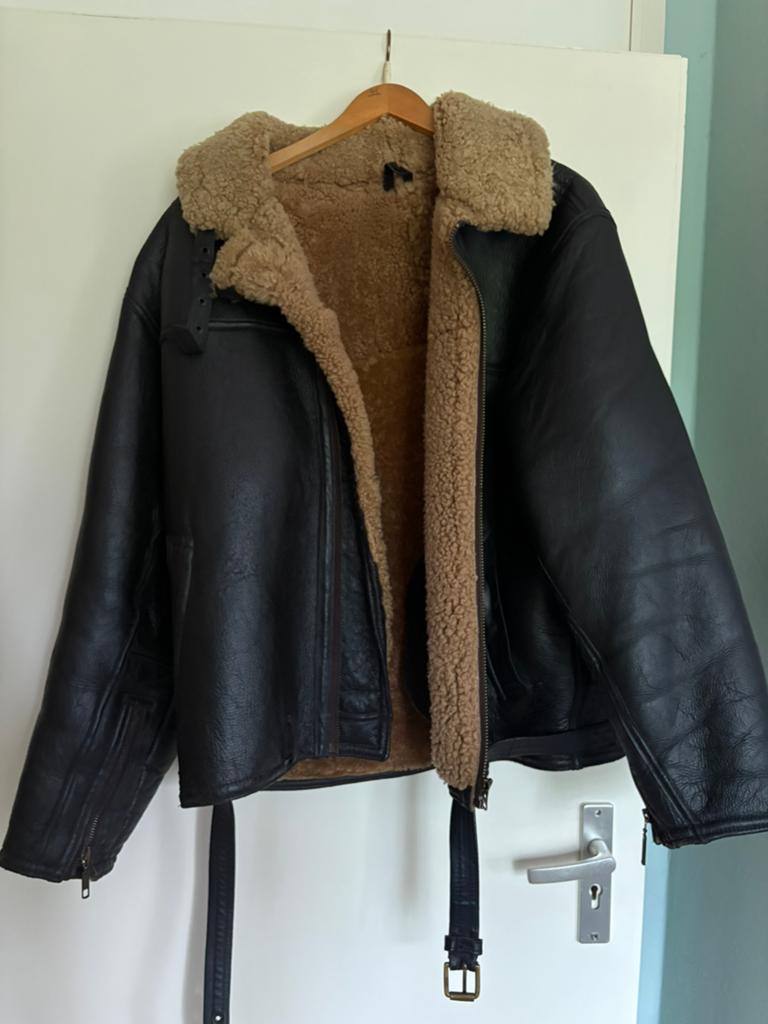 Vintage Bomberjack Jaren '60 - Zwart Leer met Bontvoering, Ophalen, Gedragen, Overige maten, Zwart