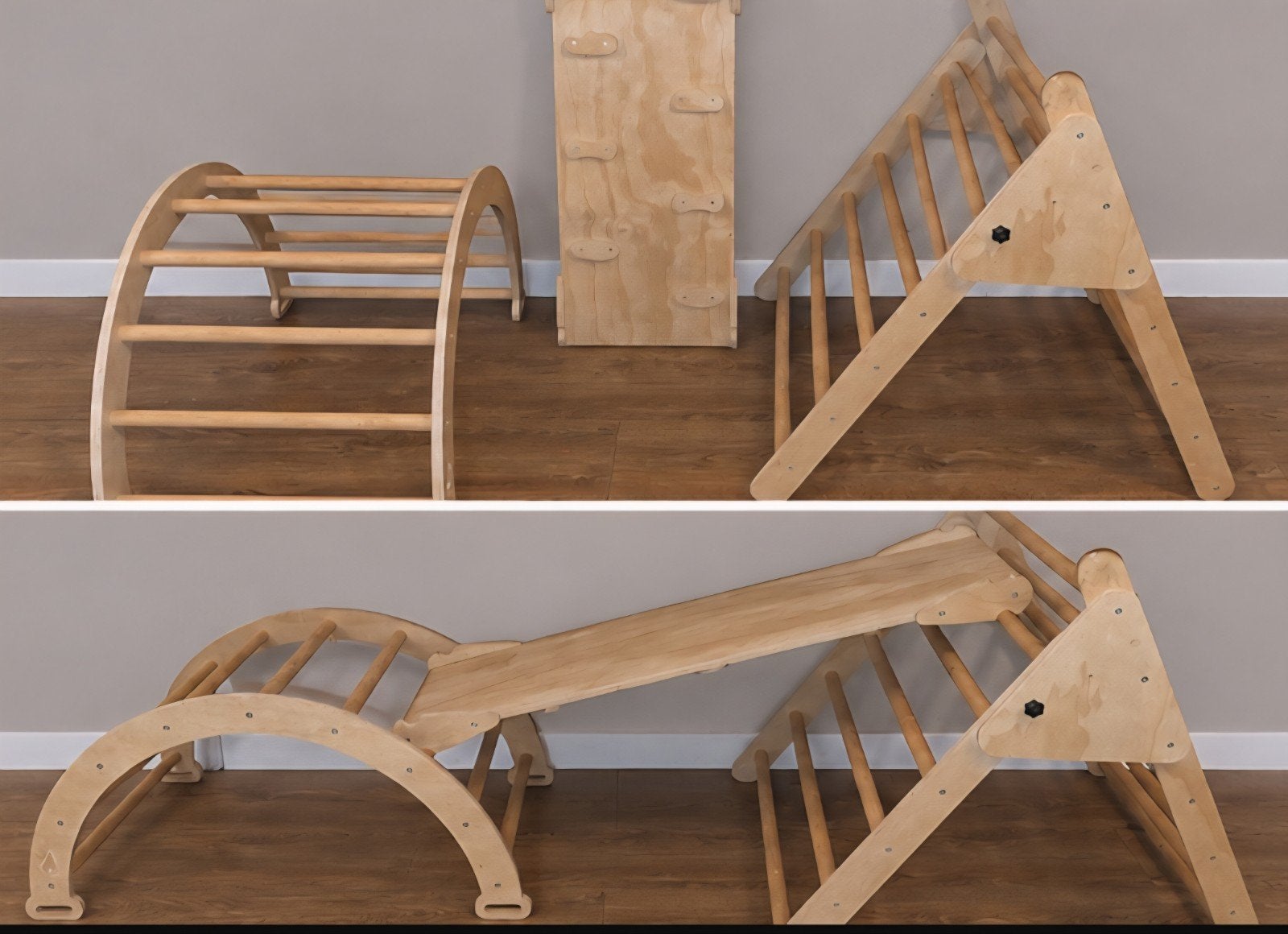 Houten Klimtoestel Set: Klimboog, Klimdriehoek & Glijbaan, Ophalen, Zo goed als nieuw, Klimwand