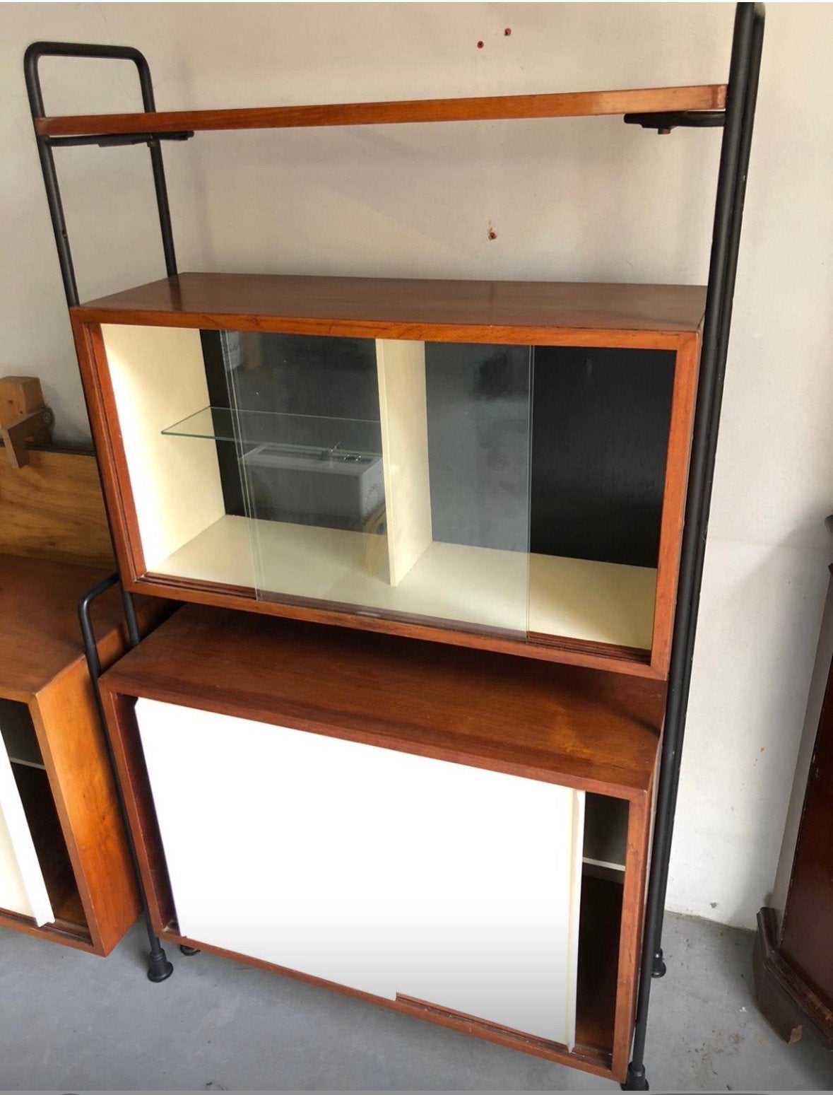 Vintage wandsysteem met kasten en planken, Gebruikt, 150 tot 200 cm, 25 tot 50 cm, Overige houtsoorten