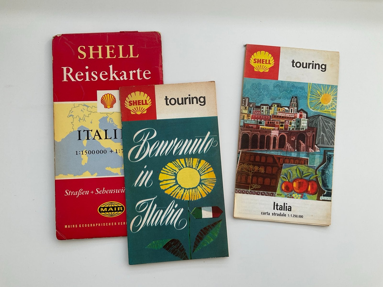3 vintage Shell routekaarten Italië, Gelezen, Landkaart, 1800 tot 2000, Italië
