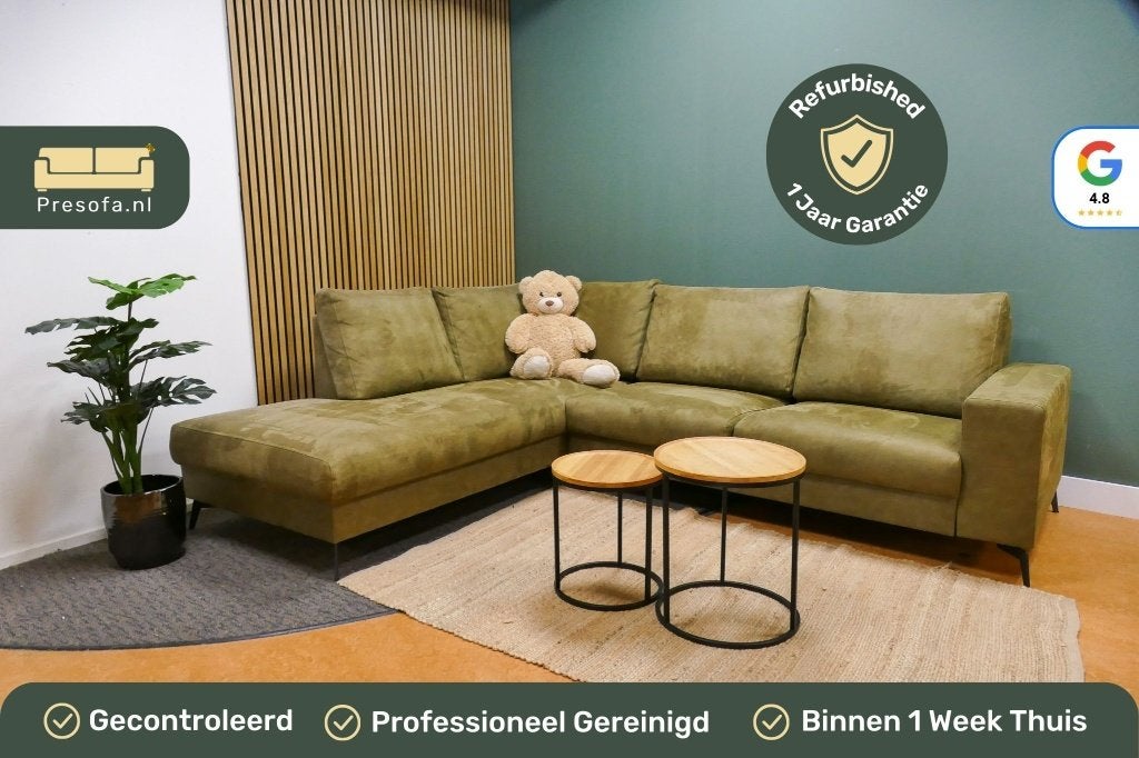 Hoekbank Groen Microvezel [Refurbished], 250 tot 300 cm, -, Hoekbank, Ophalen of Verzenden