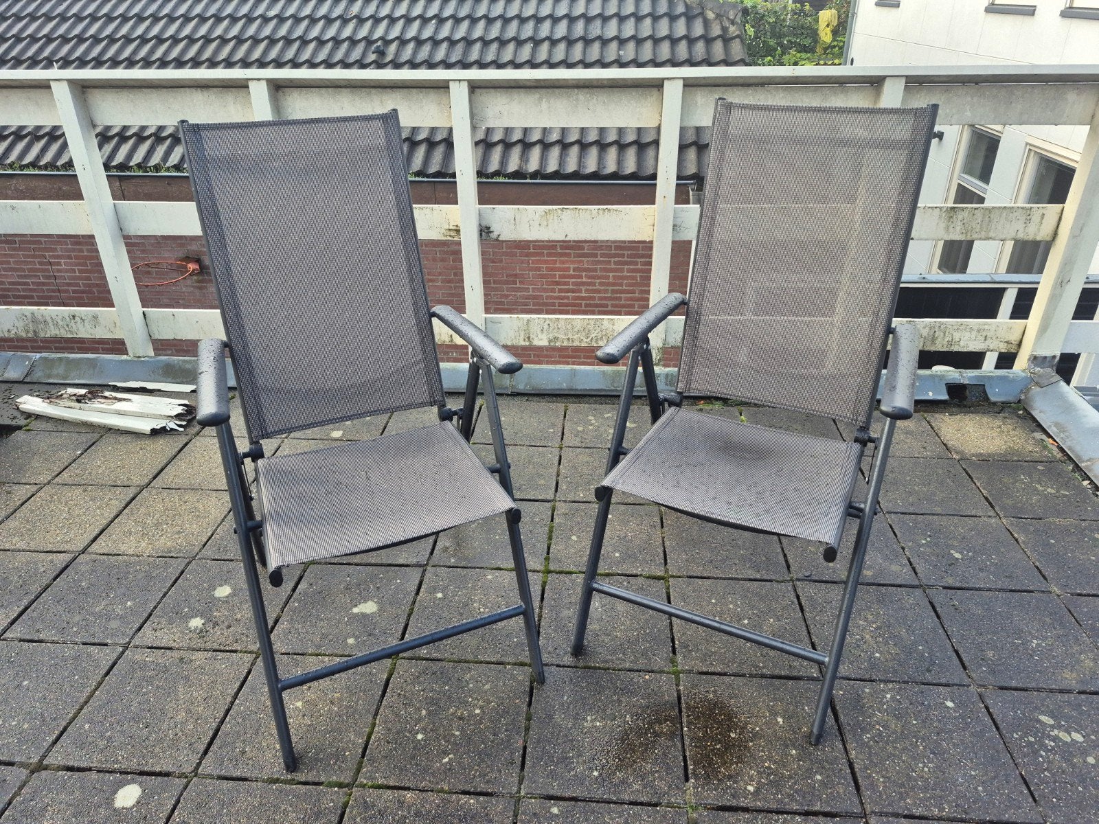 2x Tuinstoelen - Inklapbaar en Verstelbaar, Ophalen of Verzenden, Gebruikt, Metaal, Inklapbaar