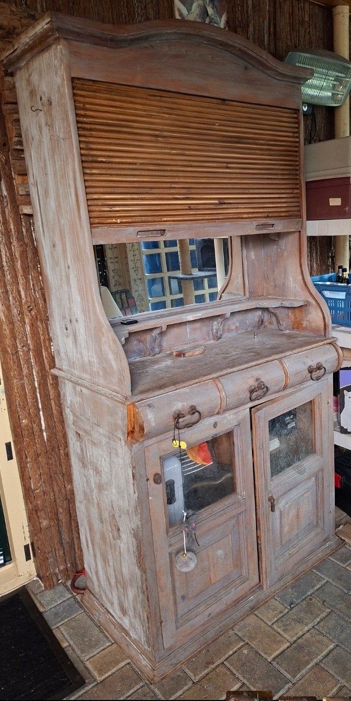 Houten kast met 3 lades, kastdeel en rolluik, Huis en Inrichting, Ophalen, Gebruikt, Vrijstaande haard, Overige soorten