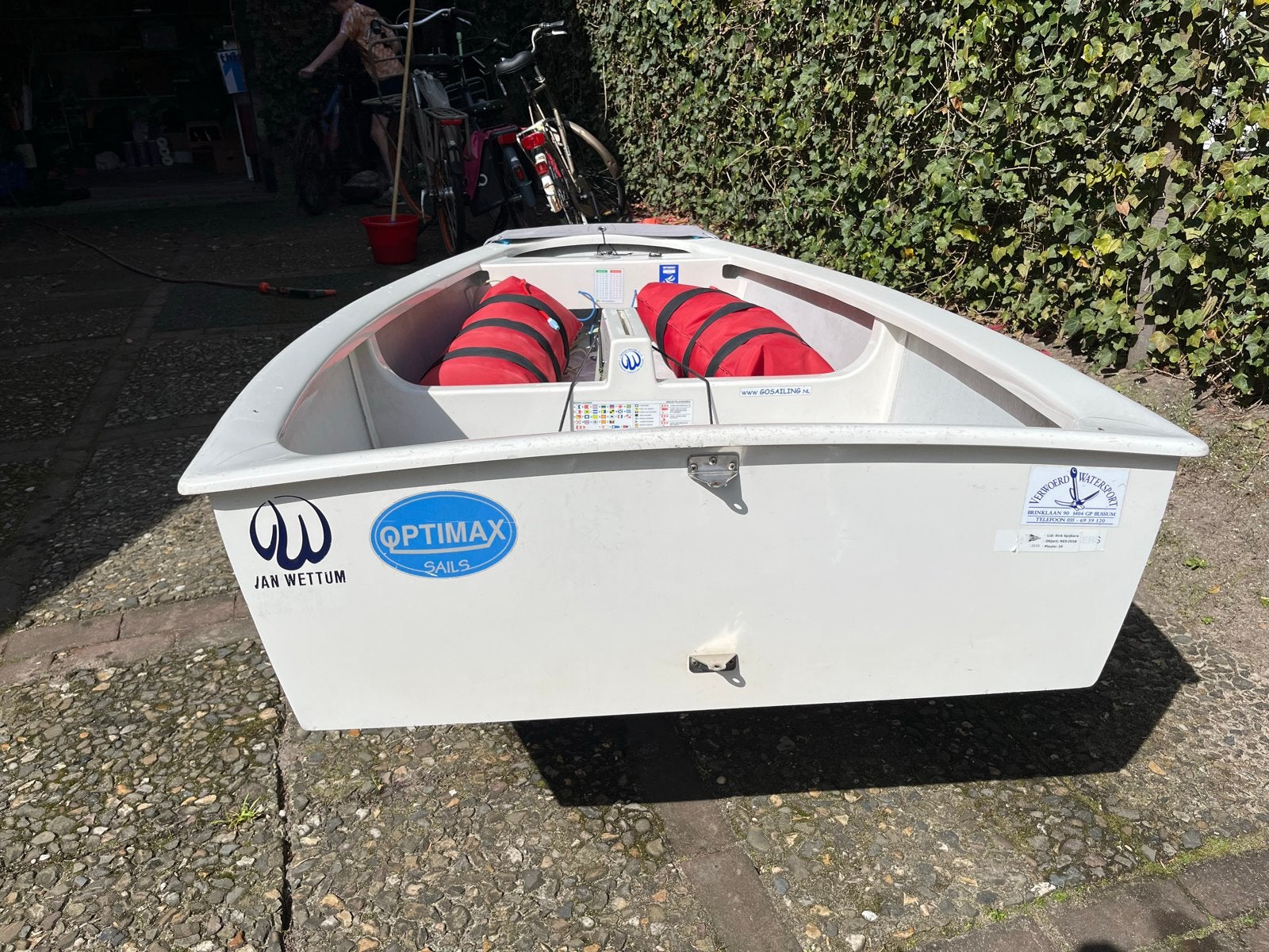 Optimist in goede staat, van Wettum, met twee zeilen, Watersport en Boten, Ophalen, Van Wettum, Dekzeil, Polyester