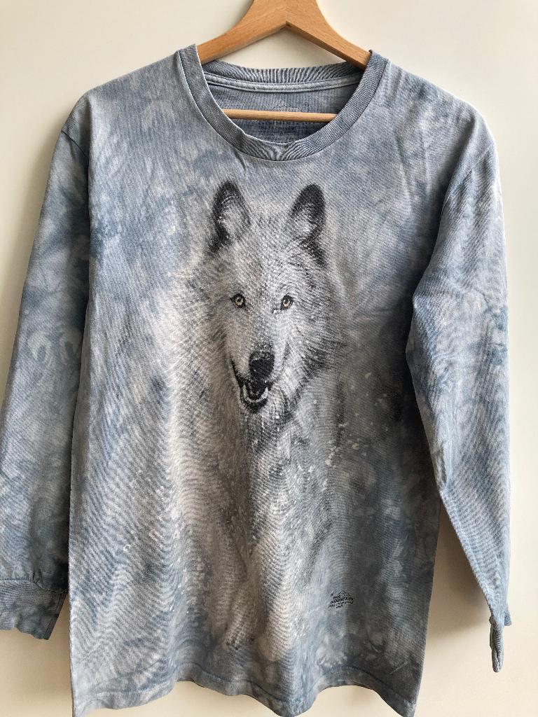 Blauwgrijze trui, shirt met wolf van The Mountain mt. 158, Kinderen en Baby's, Kinderkleding | Maat 158, Zo goed als nieuw, Jongen of Meisje
