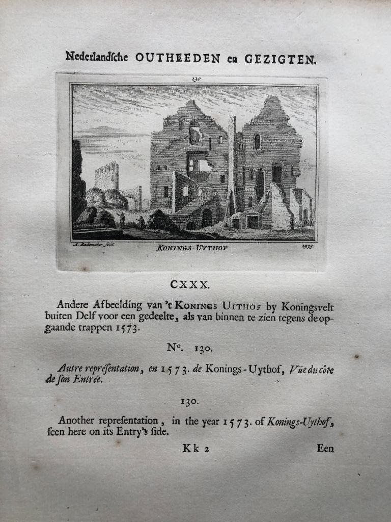 130 / Delft Konings Uithof Kopergravure 1732, Ophalen of Verzenden