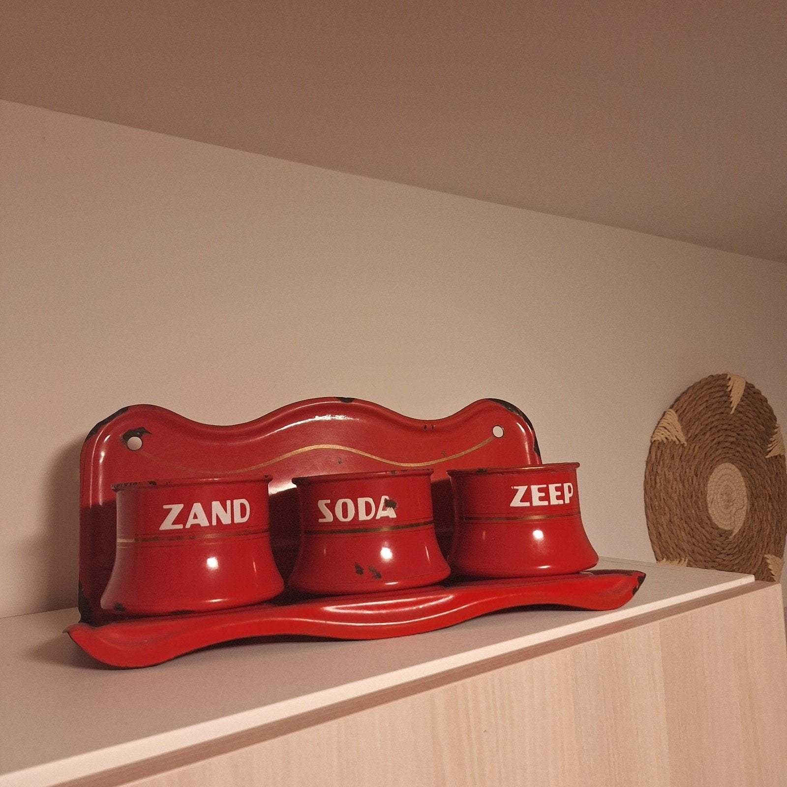 complete Set Vintage Rood Emaille – Brocante Keukenset Jaren, Ophalen of Verzenden