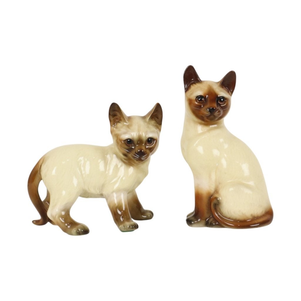 Koppel Beeldjes Siamese Kat Geglazuurd Keramiek Japan, Ophalen of Verzenden, Gebruikt, Dier