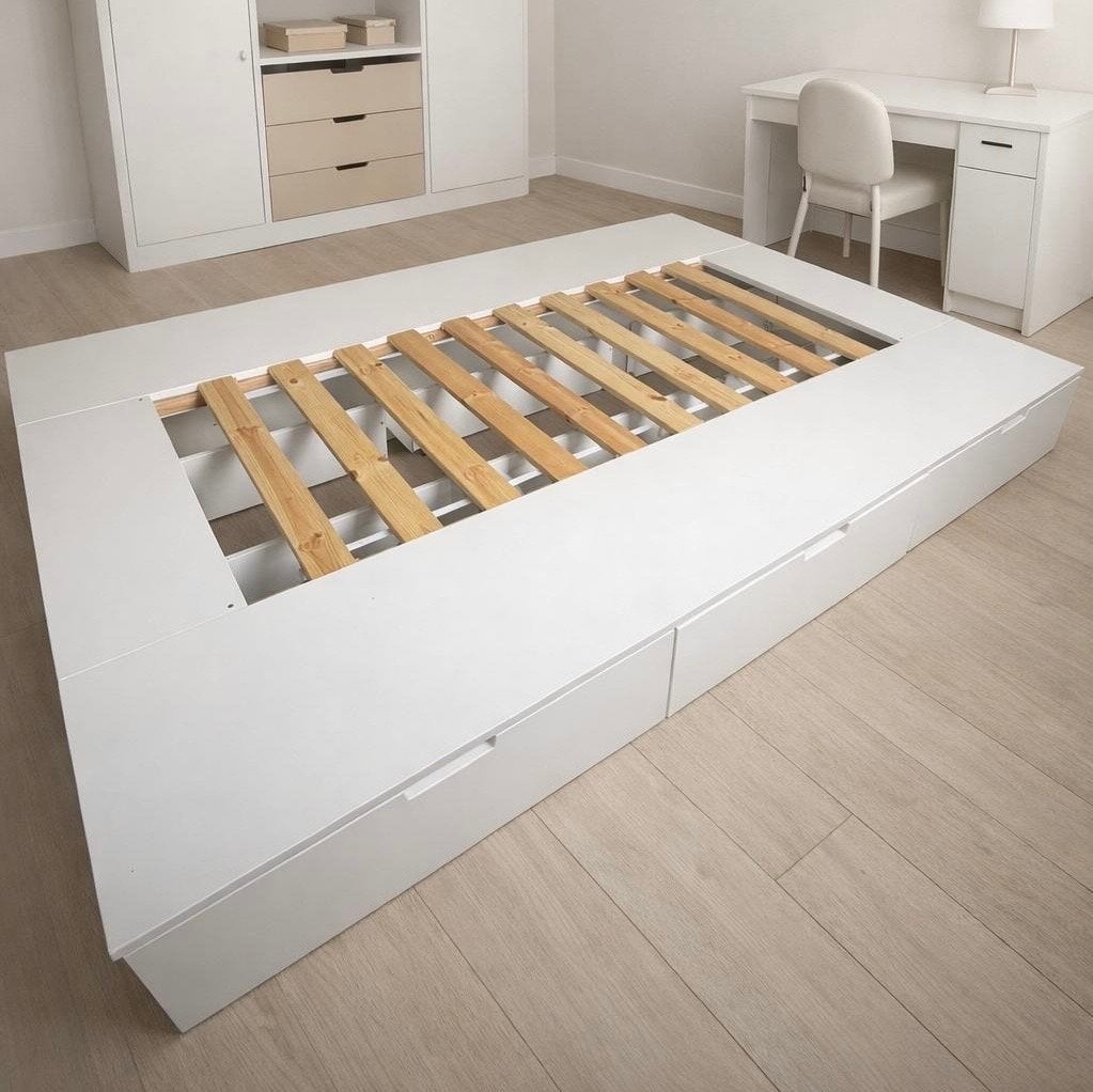 IKEA Nordli Bedframe wit140x200 cm, Huis en Inrichting, Slaapkamer | Bedden, Ophalen, Wit, Tweepersoons, 140 cm