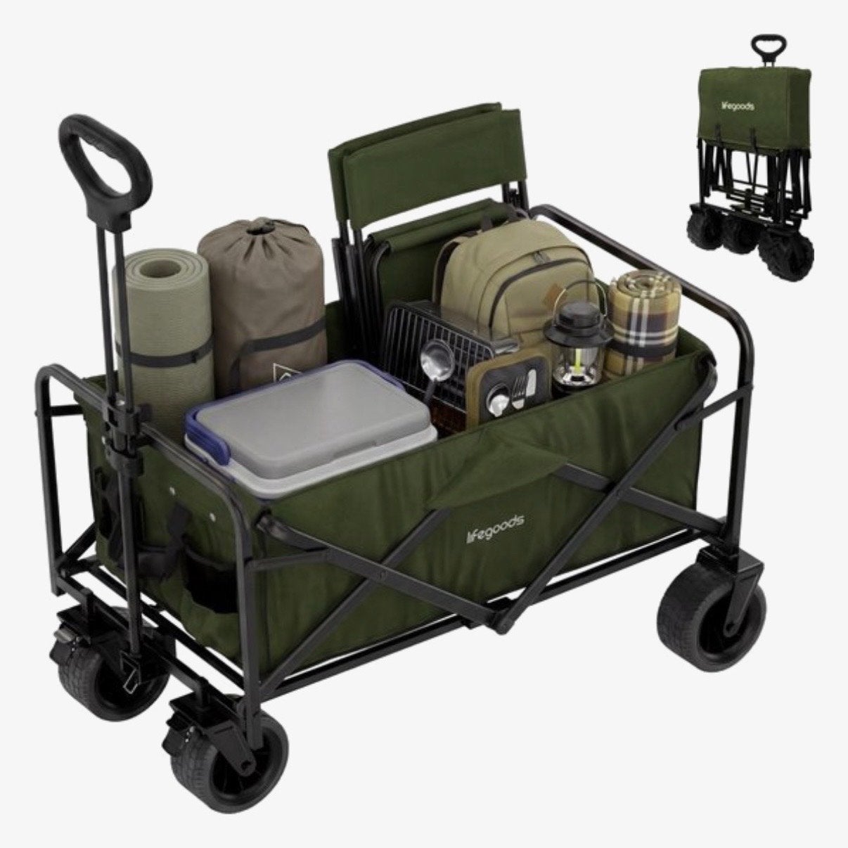 LifeGoods Bolderkar Opvouwbaar - 85L, 80kg - Off-road Wielen, Ophalen, Opvouwbaar, Zo goed als nieuw
