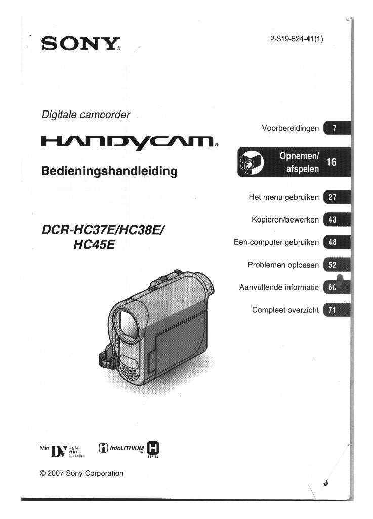 Handleiding Sony handycam DCR-HC37E/HC38E/HC45E, Gebruikt, Overige typen, Overige soorten, Sony
