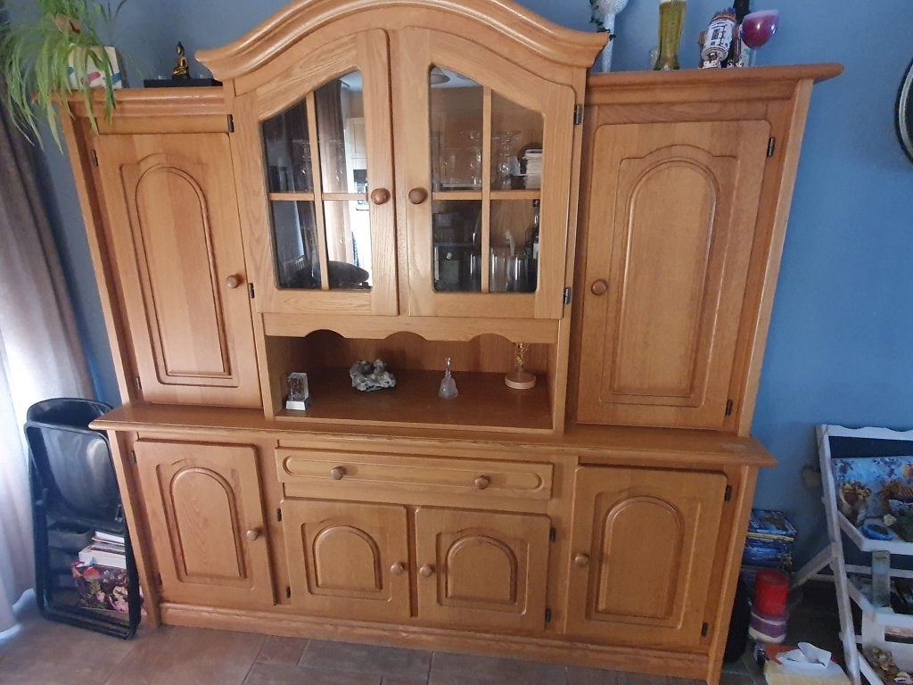 Eiken kast, Huis en Inrichting, Kasten | Buffetkasten, Ophalen, Glas, 200 cm of meer, Zo goed als nieuw