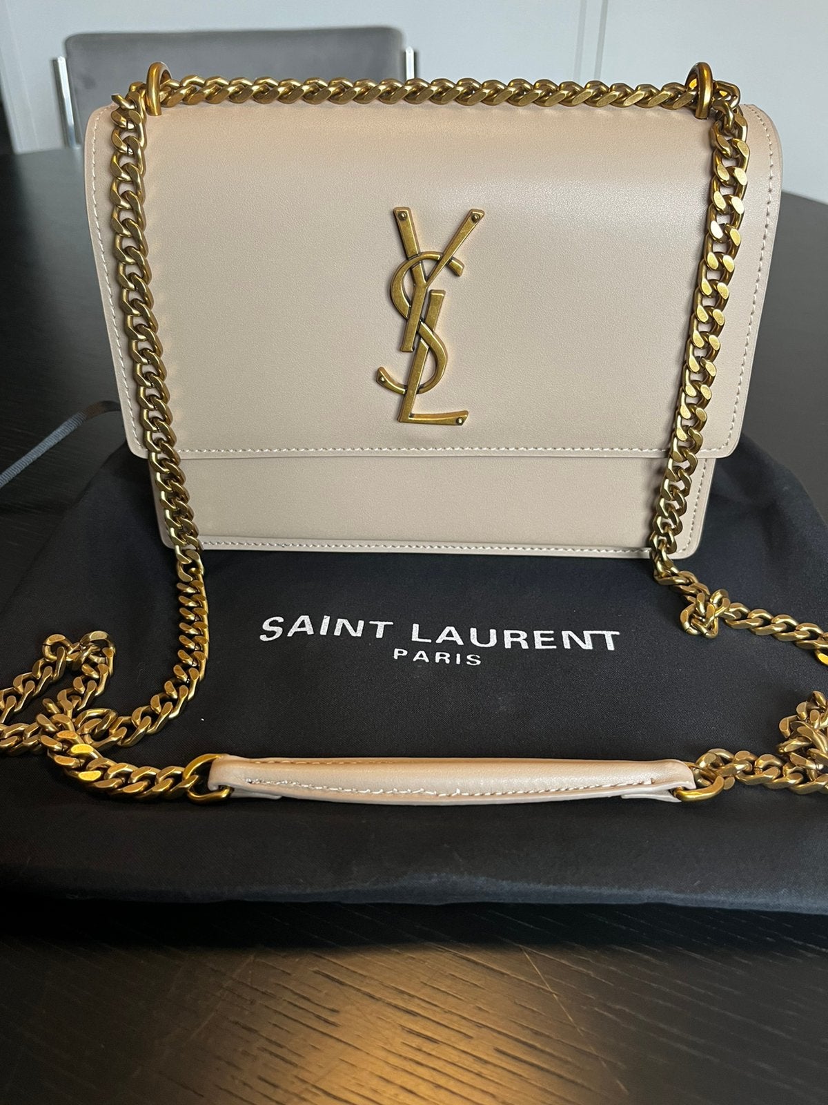 Yves Saint Laurent YSL sunset bag tas beige leer, Ophalen of Verzenden, Nieuw, Beige, Schoudertasje