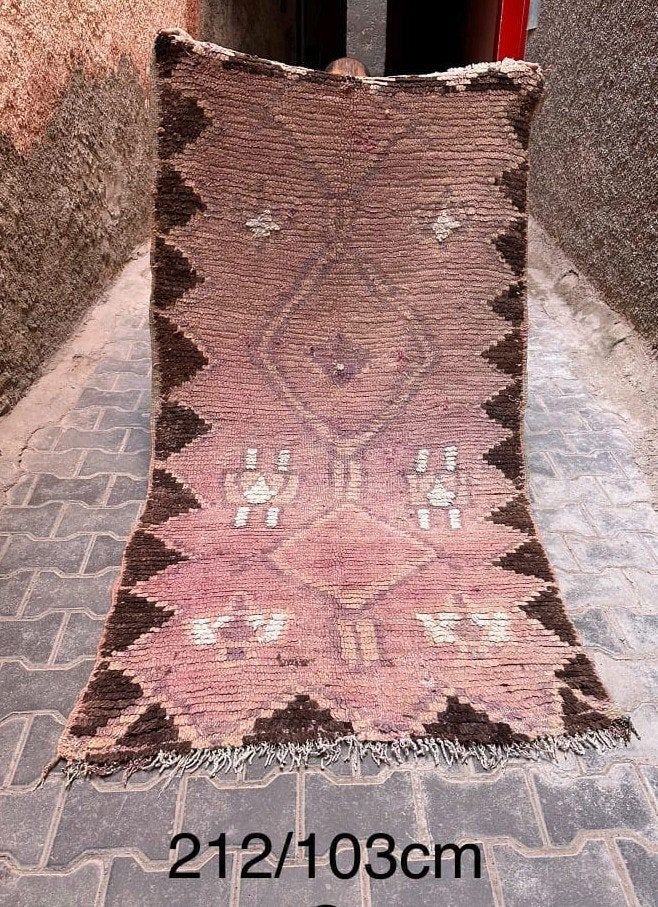 Vintage Berber vloerkleed - Roze/Bruin - 212x103cm, Huis en Inrichting, Stoffering | Tapijten en Kleden, Berber, Vintage, Etnisch