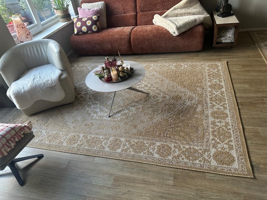 vloerkleed binnen/buiten 200 x 290 cm. jute look, Huis en Inrichting, Ophalen, Retro bohemian warme style, 200 cm of meer, Beige
