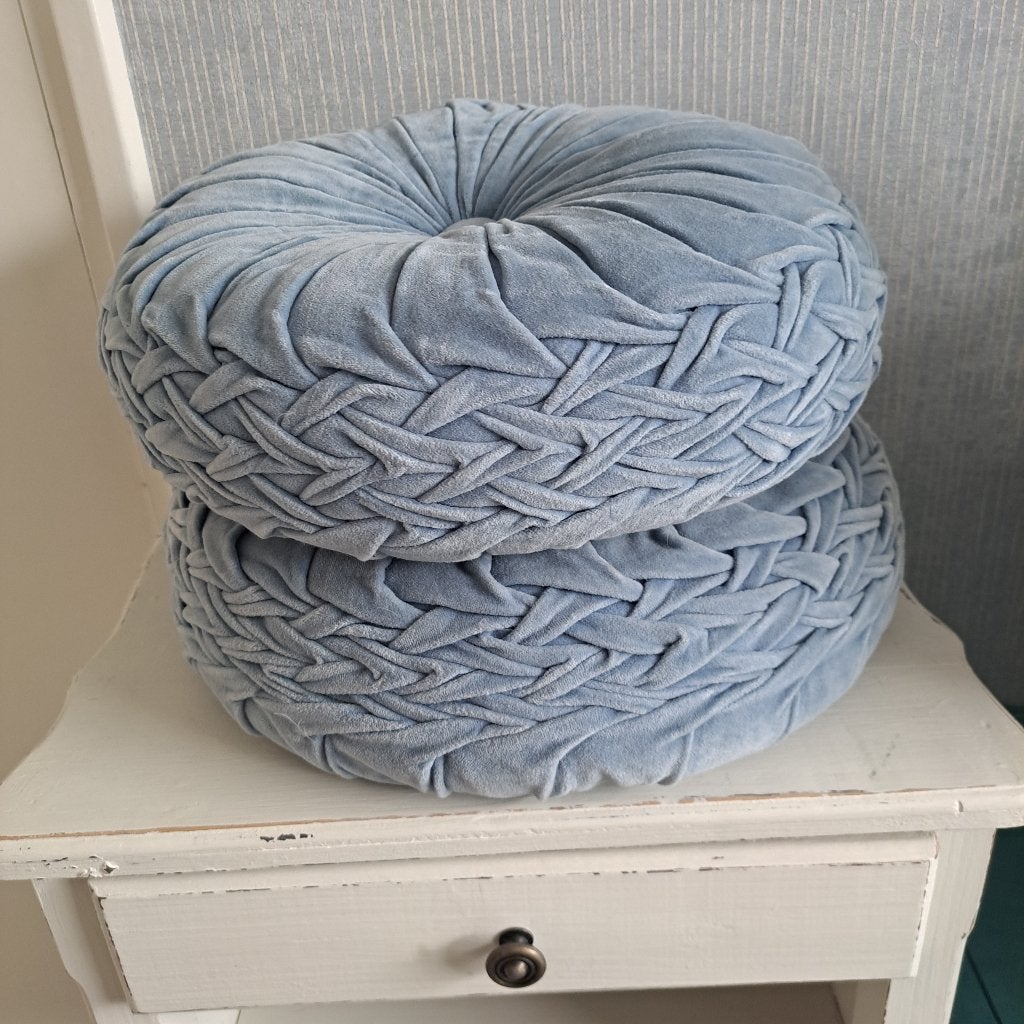 Set van 2 ronde blauwe sierkussens, fluweel, Blauw, Inclusief binnenkussen, Rond, Ophalen of Verzenden