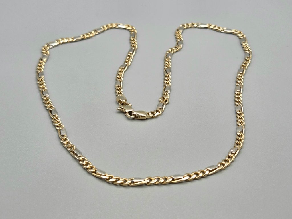 Gouden bi-color gourmetschakel ketting en plaatjes. 2026/697, ., Ophalen of Verzenden, Zo goed als nieuw, .