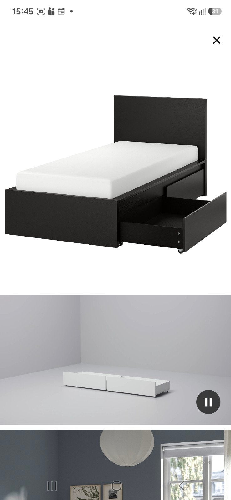 IKEA MALM bedframe met 2 lades, 90x200 cm, Ophalen, Gebruikt, 90 cm, Eenpersoons