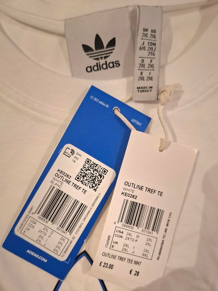 Adidas Outline Trefoil T-shirt Wit - Nieuw met labels, Kleding | Heren, T-shirts, Wit, Ophalen of Verzenden, Adidas, Maat 56/58 (XL)