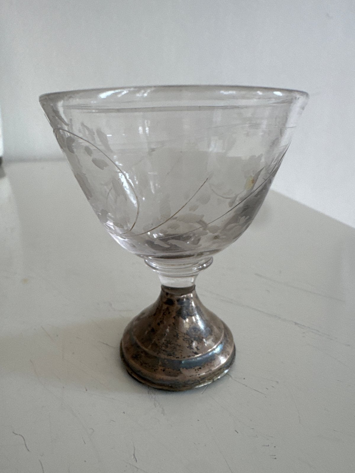 Antieke glazen coupe met zilveren voet, Antiek en Kunst, Antiek | Glas en Kristal, Ophalen