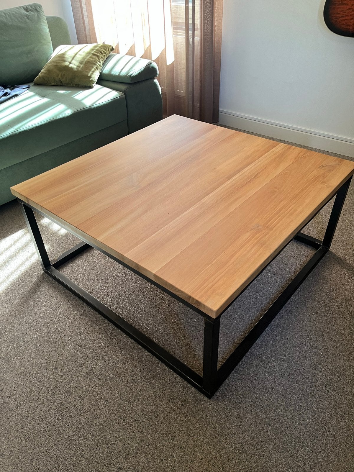 Teakhouten Salontafel 90x90 met Metaal Frame, Ophalen, Gebruikt, 50 tot 100 cm, Vierkant