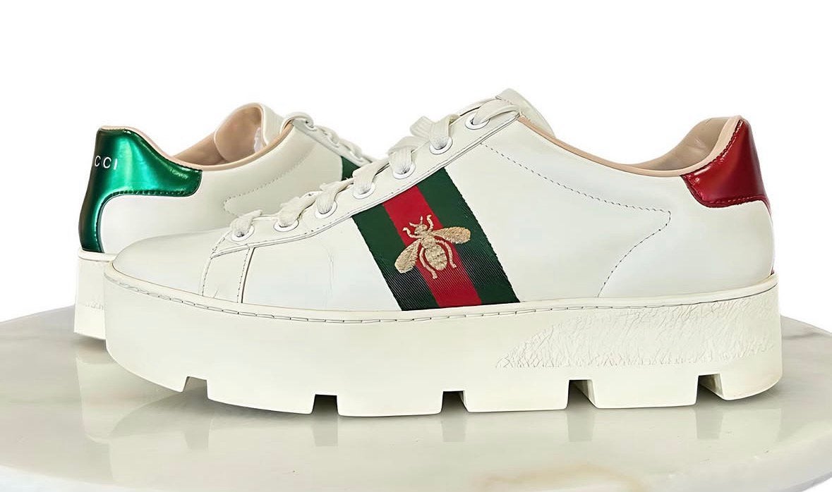 Sneakers ACE Bee van Gucci wit leer /mt 39 ZGAN /factuur, Ophalen, Wit, Sneakers of Gympen, Zo goed als nieuw