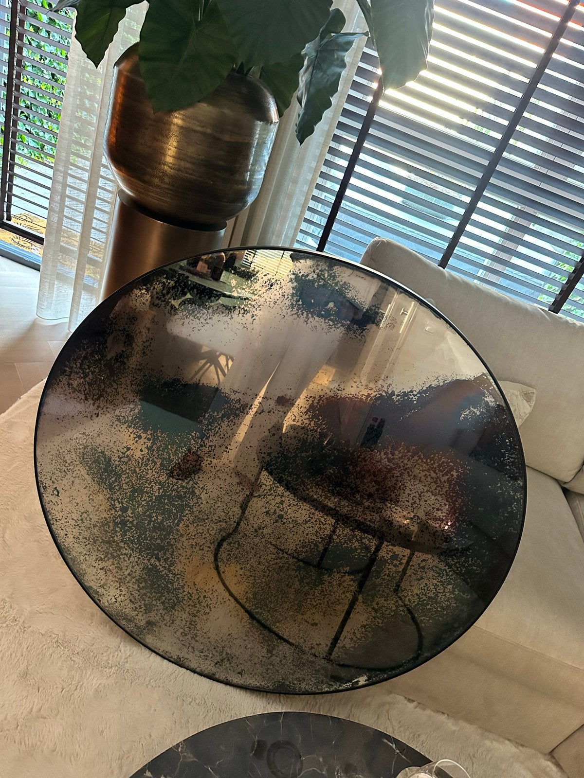 Grote ronde verweerde Richmond spiegel 100cm, Ophalen, Rond, Zo goed als nieuw, 100 tot 125 cm