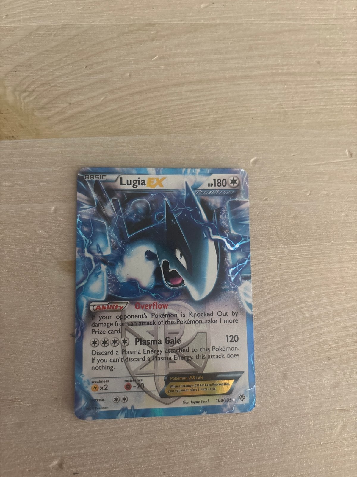Lugia EX Pokémon Kaart 108/135 Plasma Storm, Ophalen of Verzenden, Gebruikt, Losse kaart