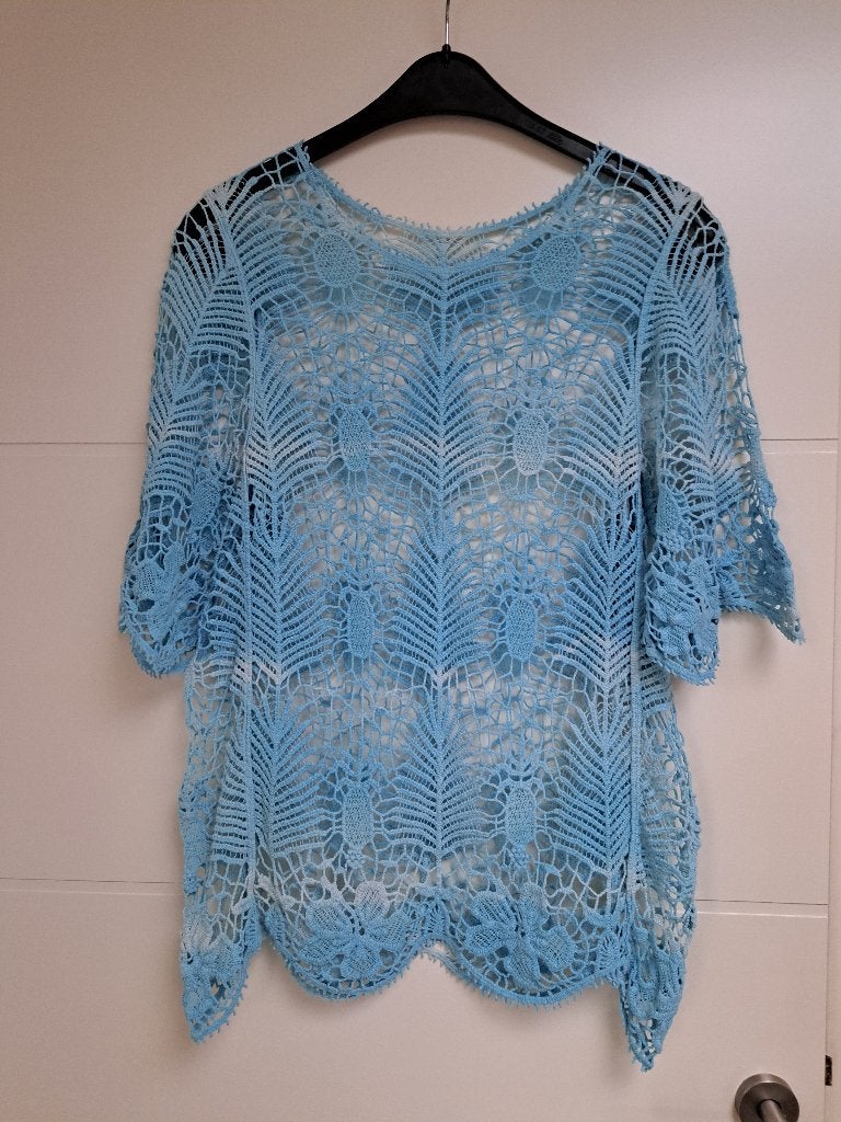 mooi gehaakt truitje, maat L, Ophalen of Verzenden, Zo goed als nieuw, Maat 42/44 (L), Blauw