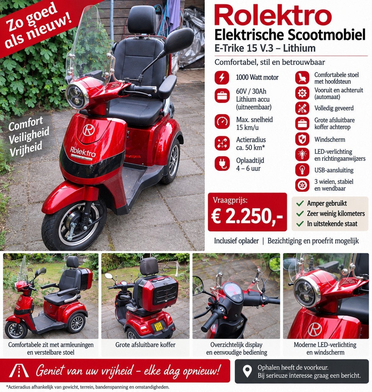 Rolektro scootmobiel, Nieuw, 46 km of meer, 11 t/m 15 km/u, Ophalen